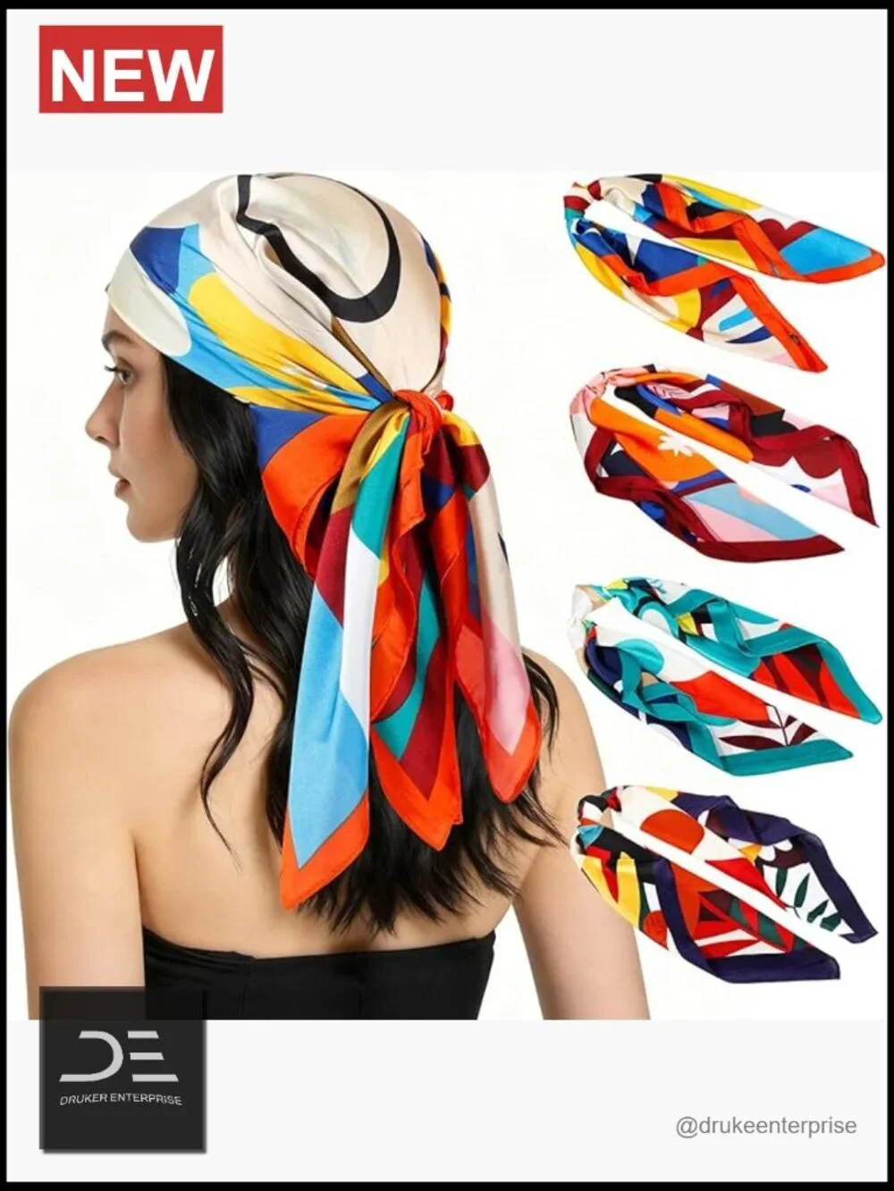 4 Pack Silk Like Square Scarves for Women Hair Neck Bag Accessory Lightweight